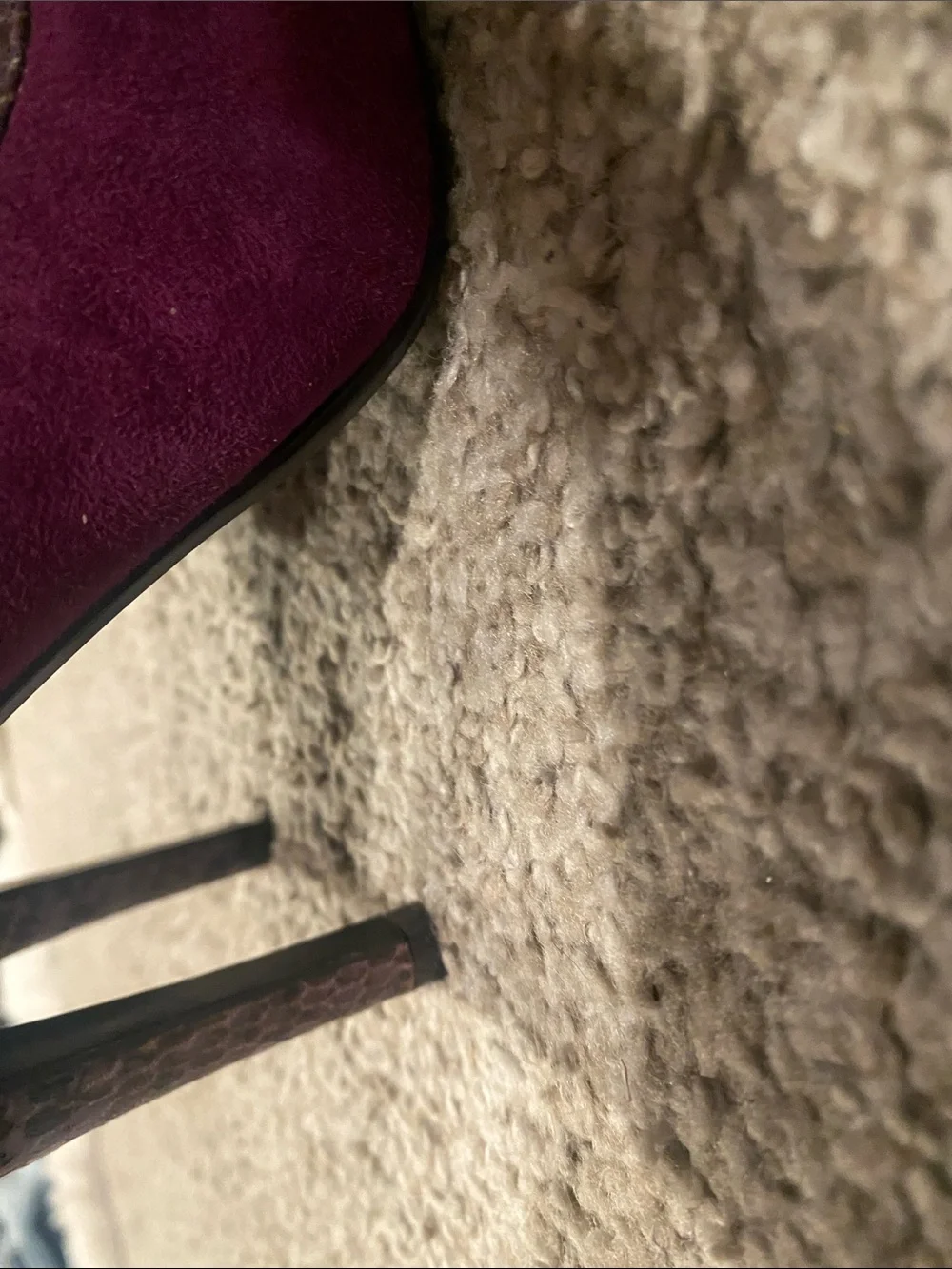 Nine West Purple Suede Peep-Toe Pumps with Snakeskin Accent and Gold Buckle